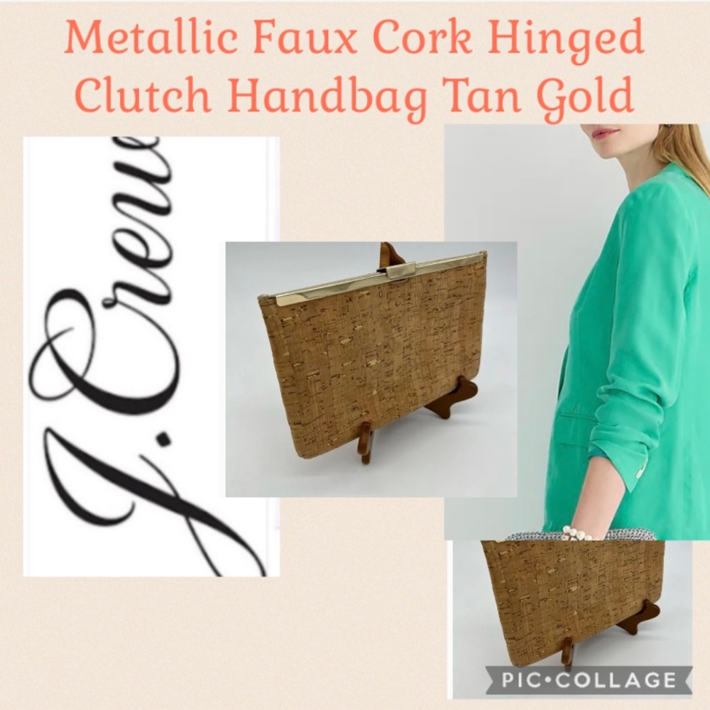 Jcrew Metallic Faux Cork Clutch - Tan and Gold